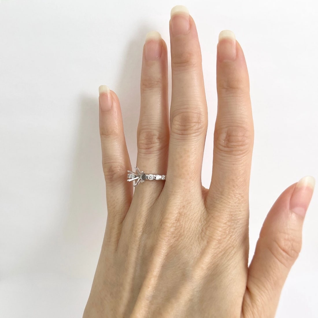 6-Prong Gemlock-Set Diamond Engagement Ring Setting Mounting 14K White Gold - 3