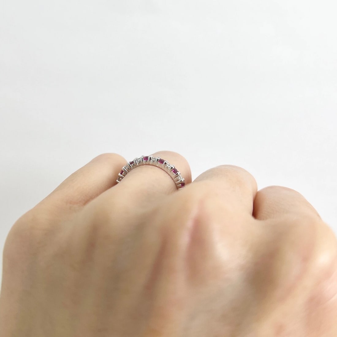 Round Ruby Diamond Gemstone Eternity Ring Wedding Band 18K White Gold .91 CTW - 6