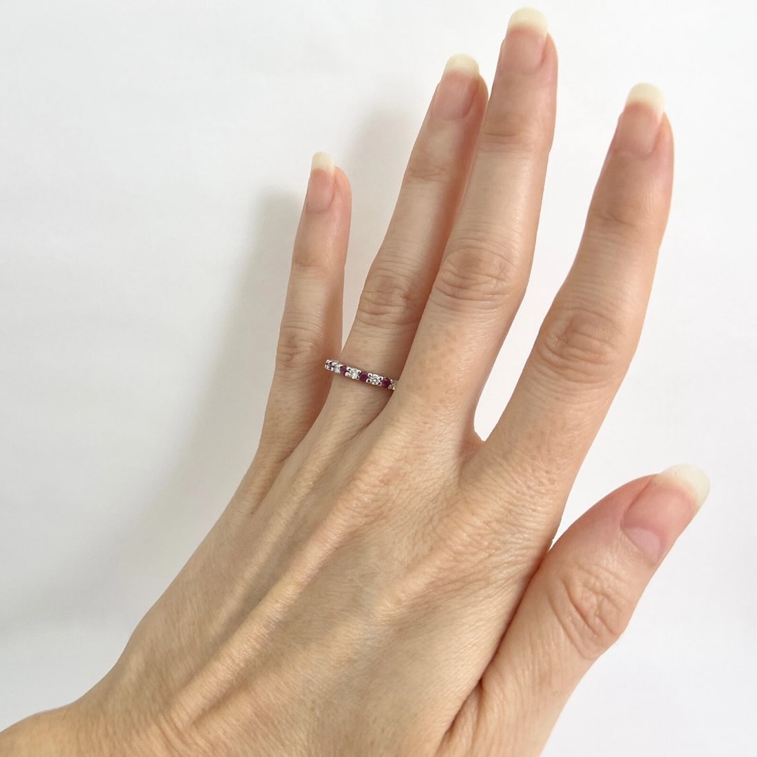 Round Ruby Diamond Gemstone Eternity Ring Wedding Band 18K White Gold .91 CTW - 7