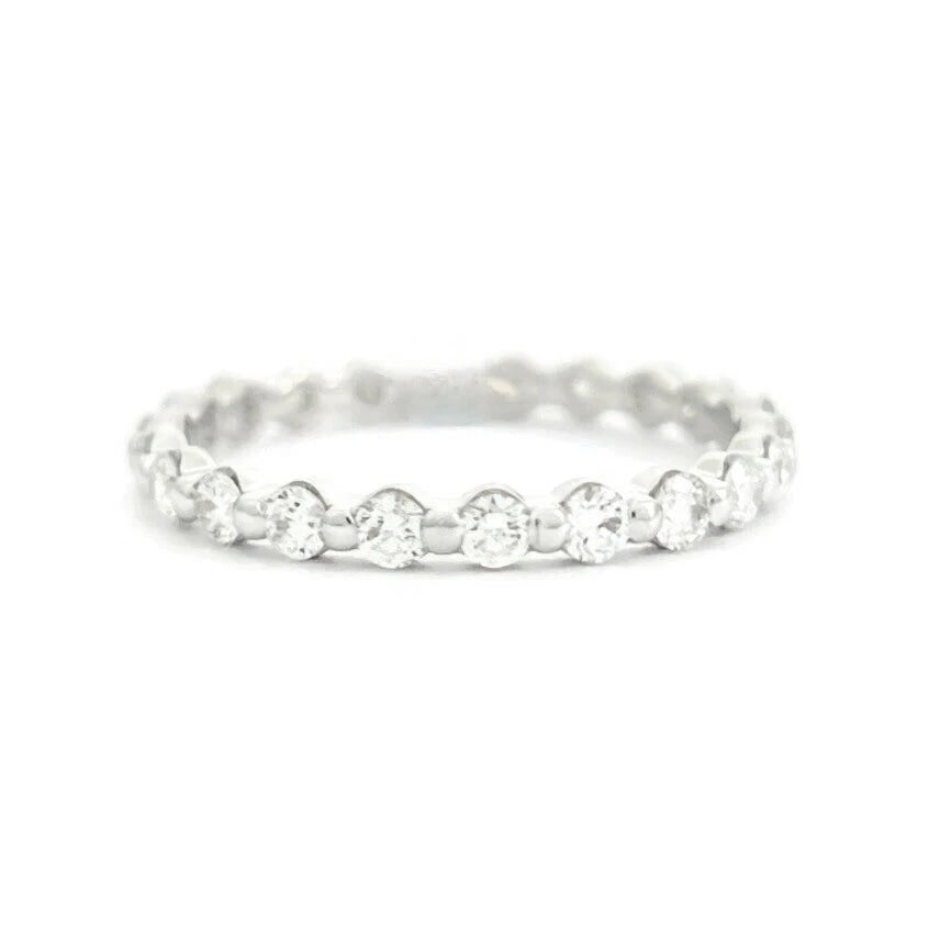Round Diamond Bead-Set Eternity Ring Wedding Band 18K White Gold .66 CTW - 2