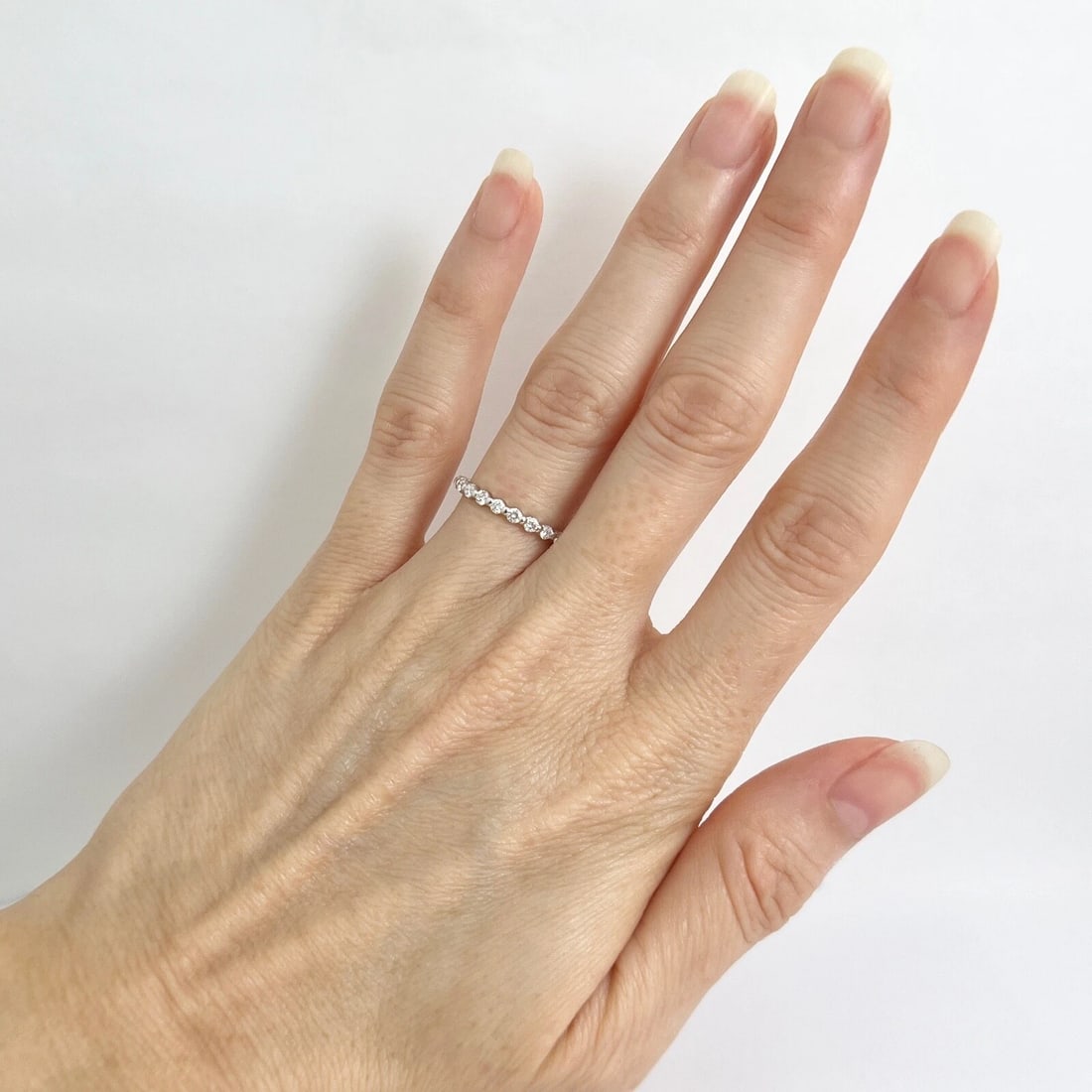 Round Diamond Bead-Set Eternity Ring Wedding Band 18K White Gold .66 CTW - 4