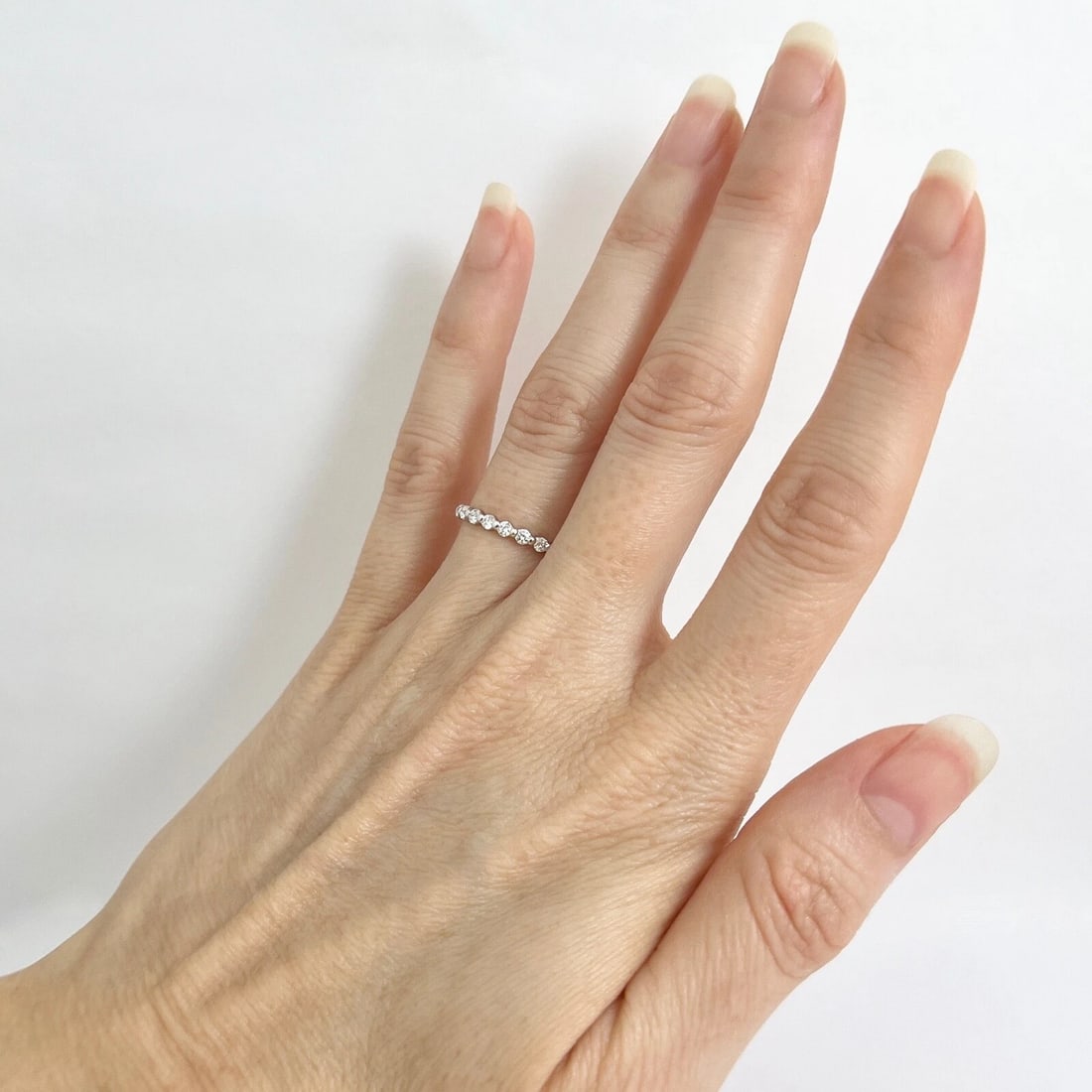 Round Diamond Bead-Set Eternity Ring Wedding Band 18K White Gold .66 CTW - 5