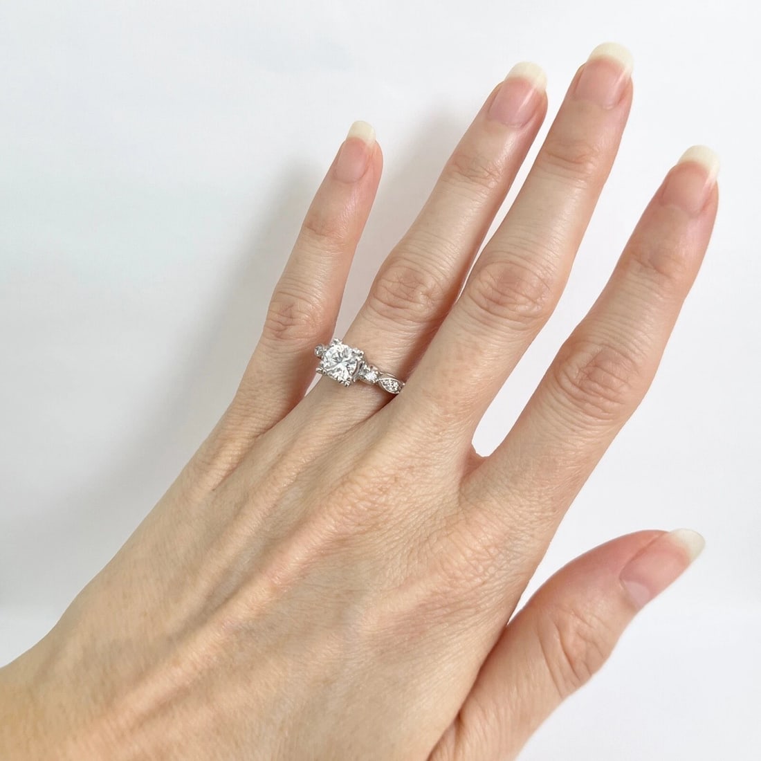 Fishtail Round Diamond Milgrain Engagement Ring Platinum, 1.11 CTW - 6