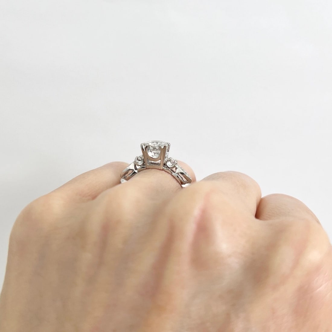 Fishtail Round Diamond Milgrain Engagement Ring Platinum, 1.11 CTW - 7