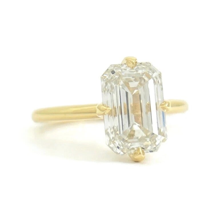 Emerald Cut Solitaire Lab-Created Diamond Engagement Ring 18 Yellow Gold 2.70 CT (1 of 10)