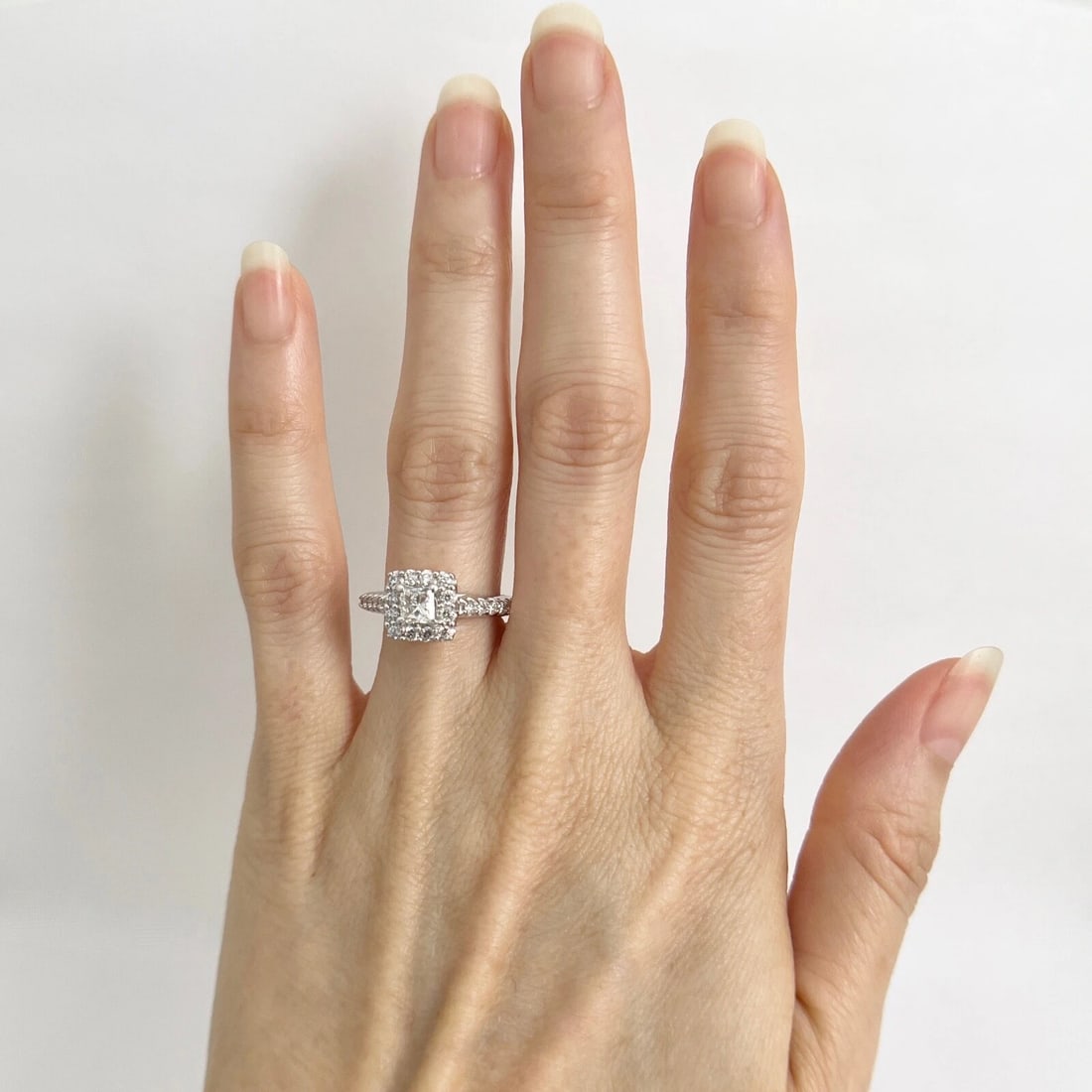 Square Halo Princess Diamond Engagement Ring 14K White Gold, 1.00 CTW, 3.03 Gram - 3