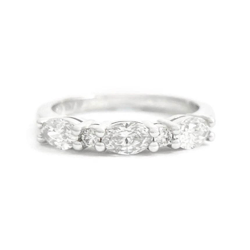 Oval Round Diamond Wedding Band Anniversary Ring 14K White Gold, .80 CTW - 2