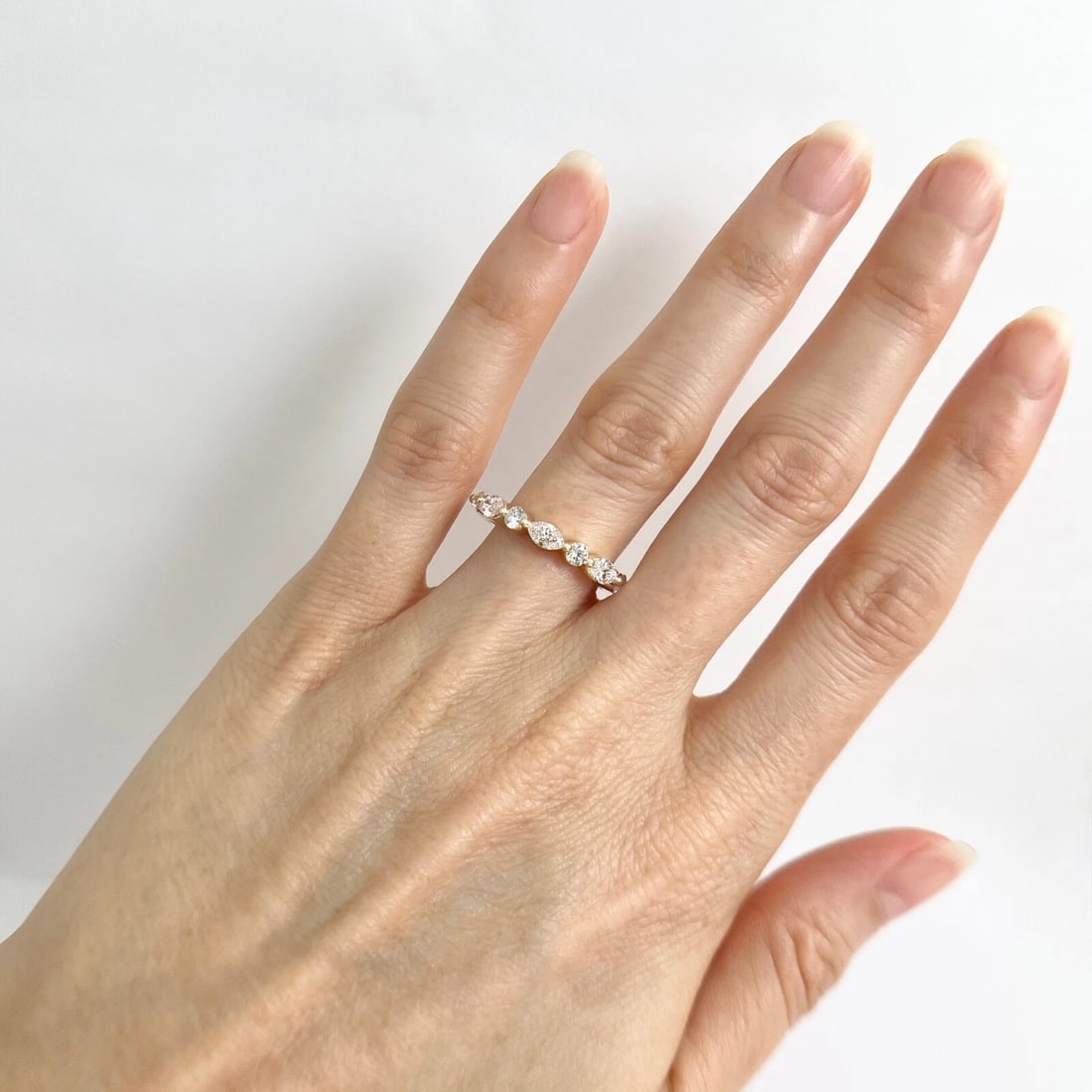 Marquise Round Diamond Wedding Band Anniversary Ring 14K Yellow Gold, 1.05 CTW - 4