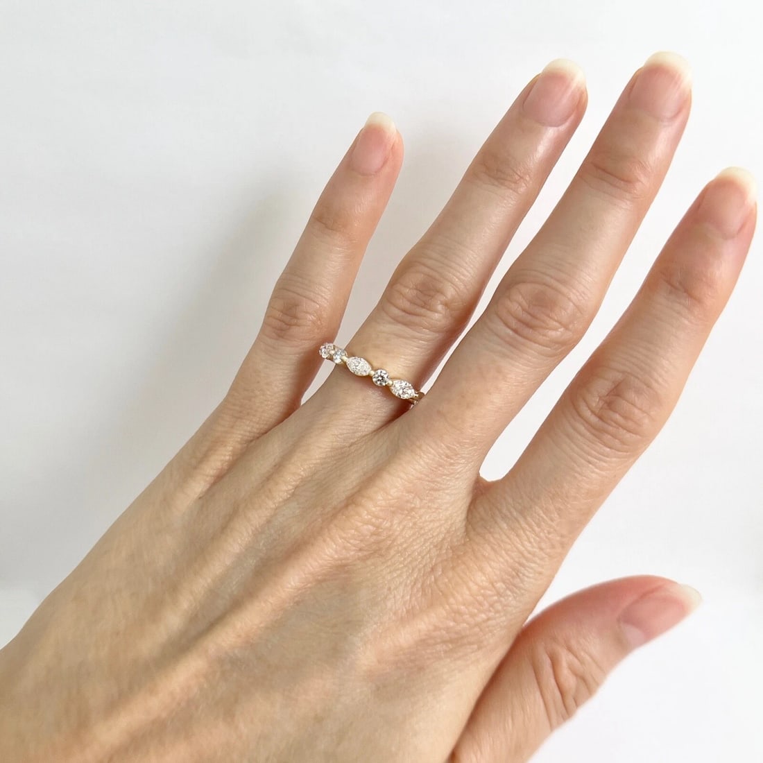 Marquise Round Diamond Wedding Band Anniversary Ring 14K Yellow Gold, 1.05 CTW - 5