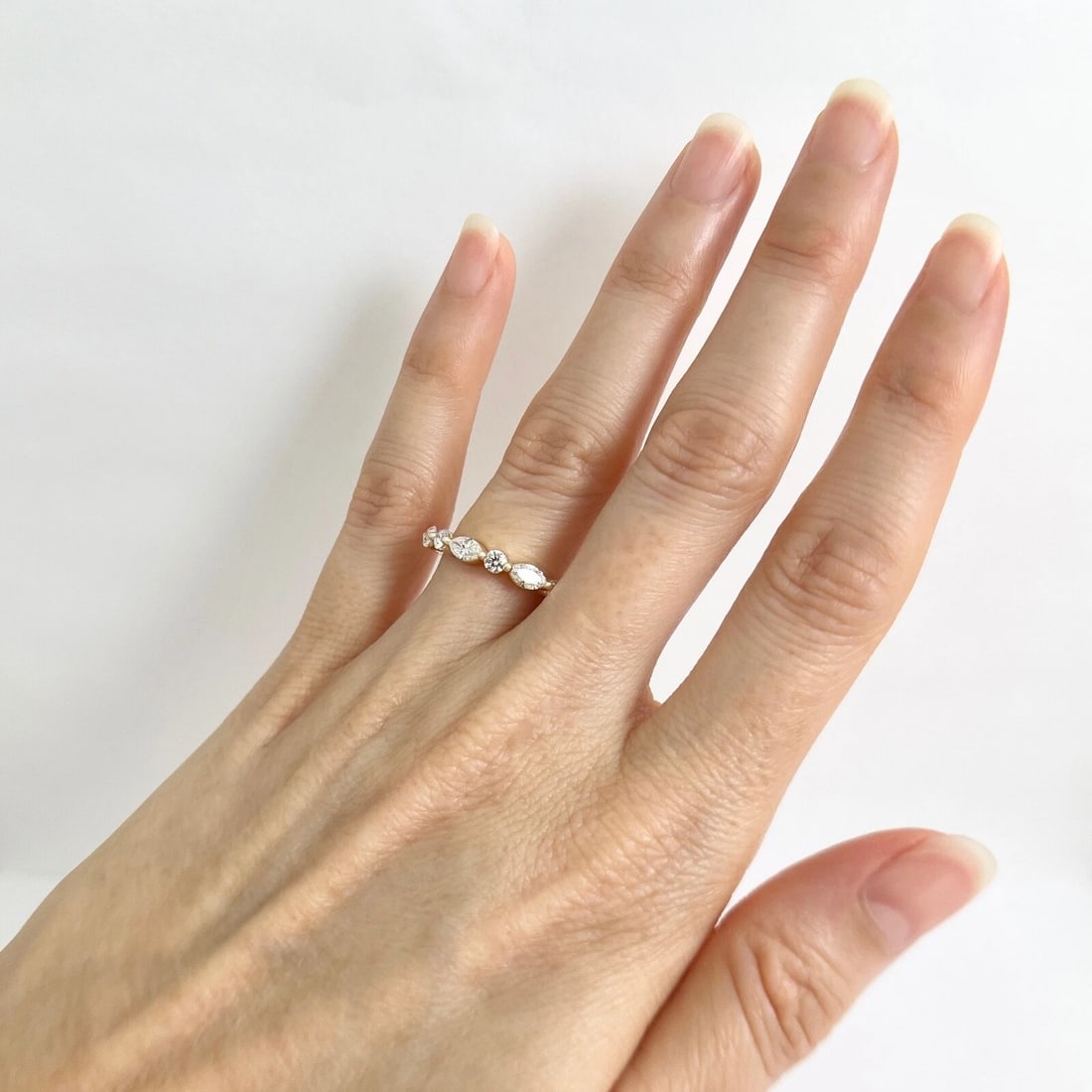 Marquise Round Diamond Wedding Band Anniversary Ring 14K Yellow Gold, 1.05 CTW - 6