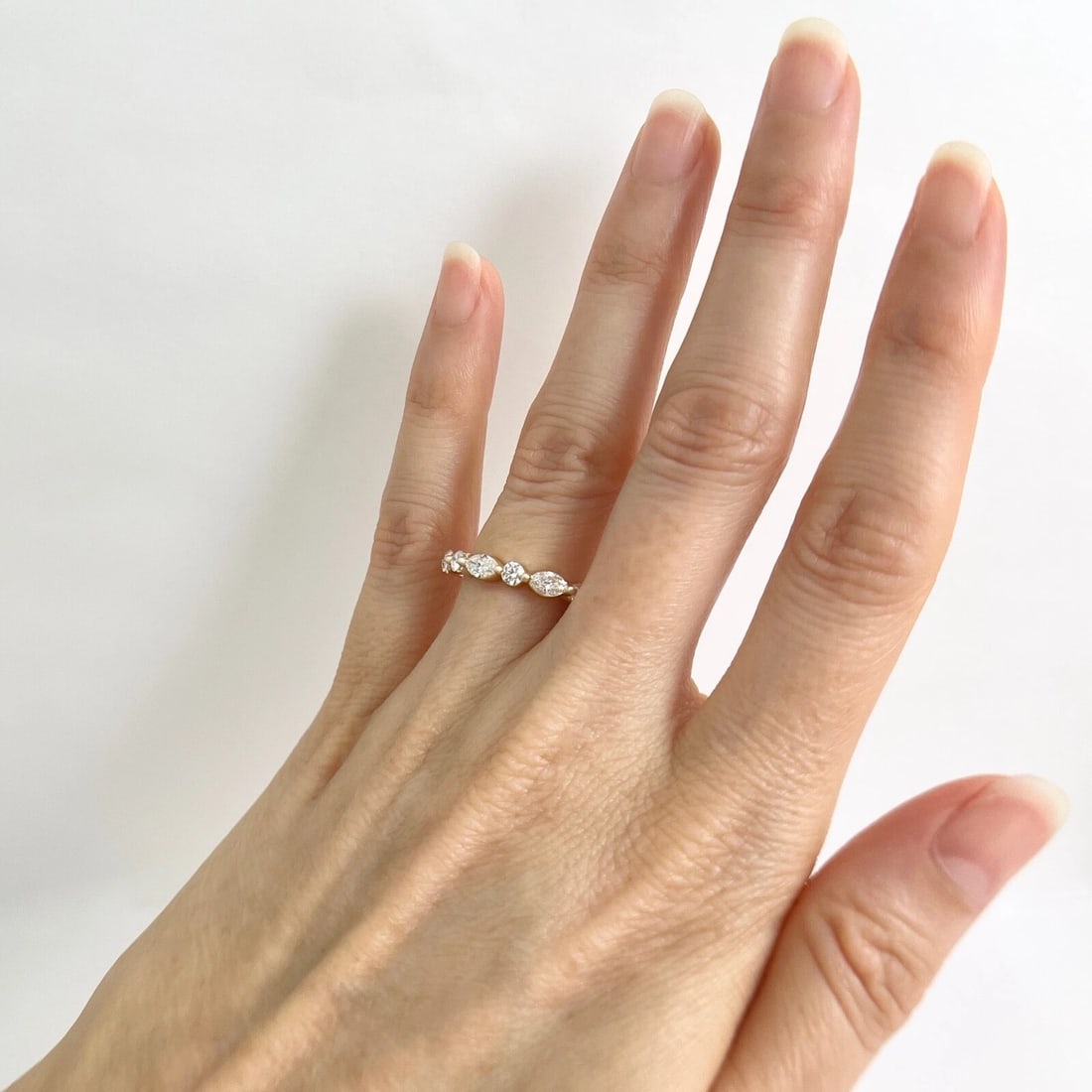 Marquise Round Diamond Wedding Band Anniversary Ring 14K Yellow Gold, 1.05 CTW - 8