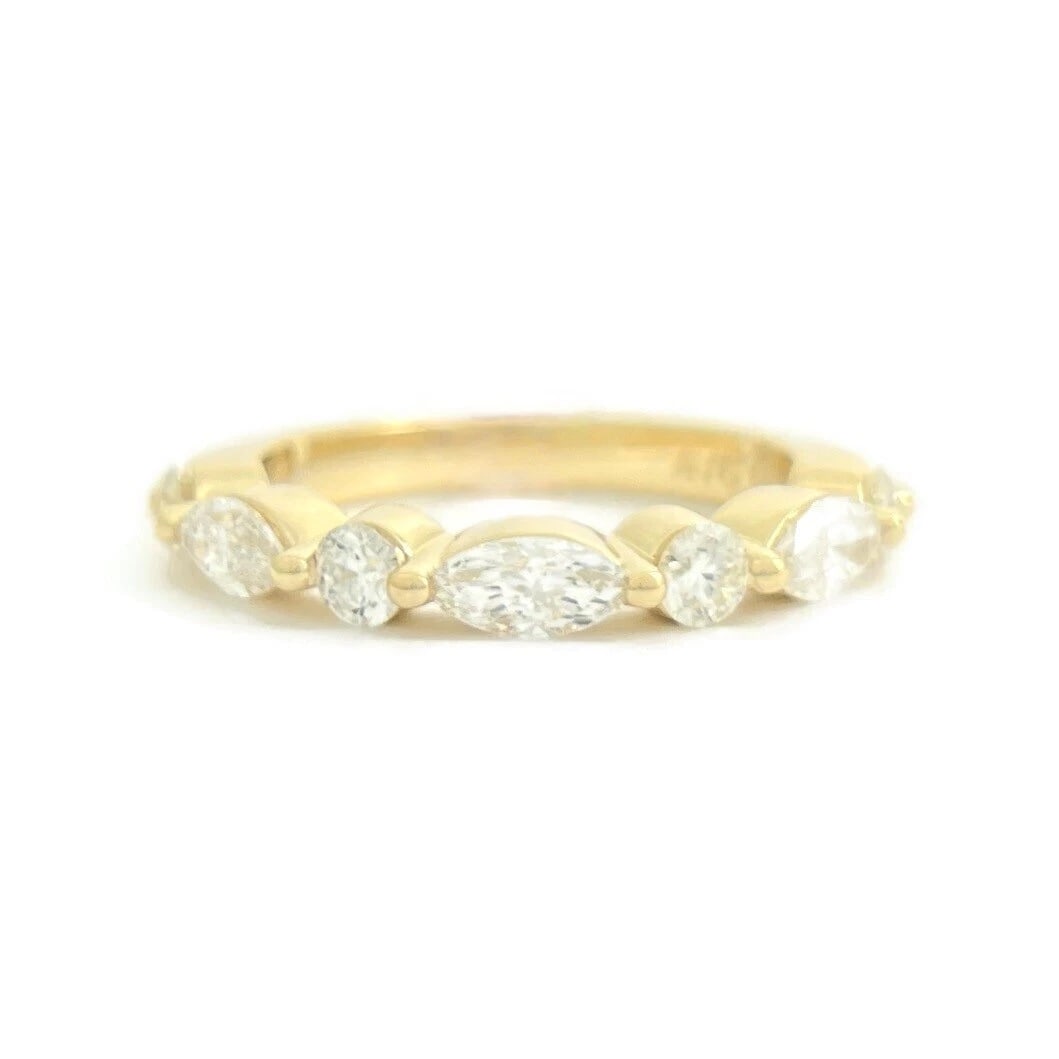 Marquise Round Diamond Wedding Band Anniversary Ring 14K Yellow Gold, .95 CTW (1 of 9)
