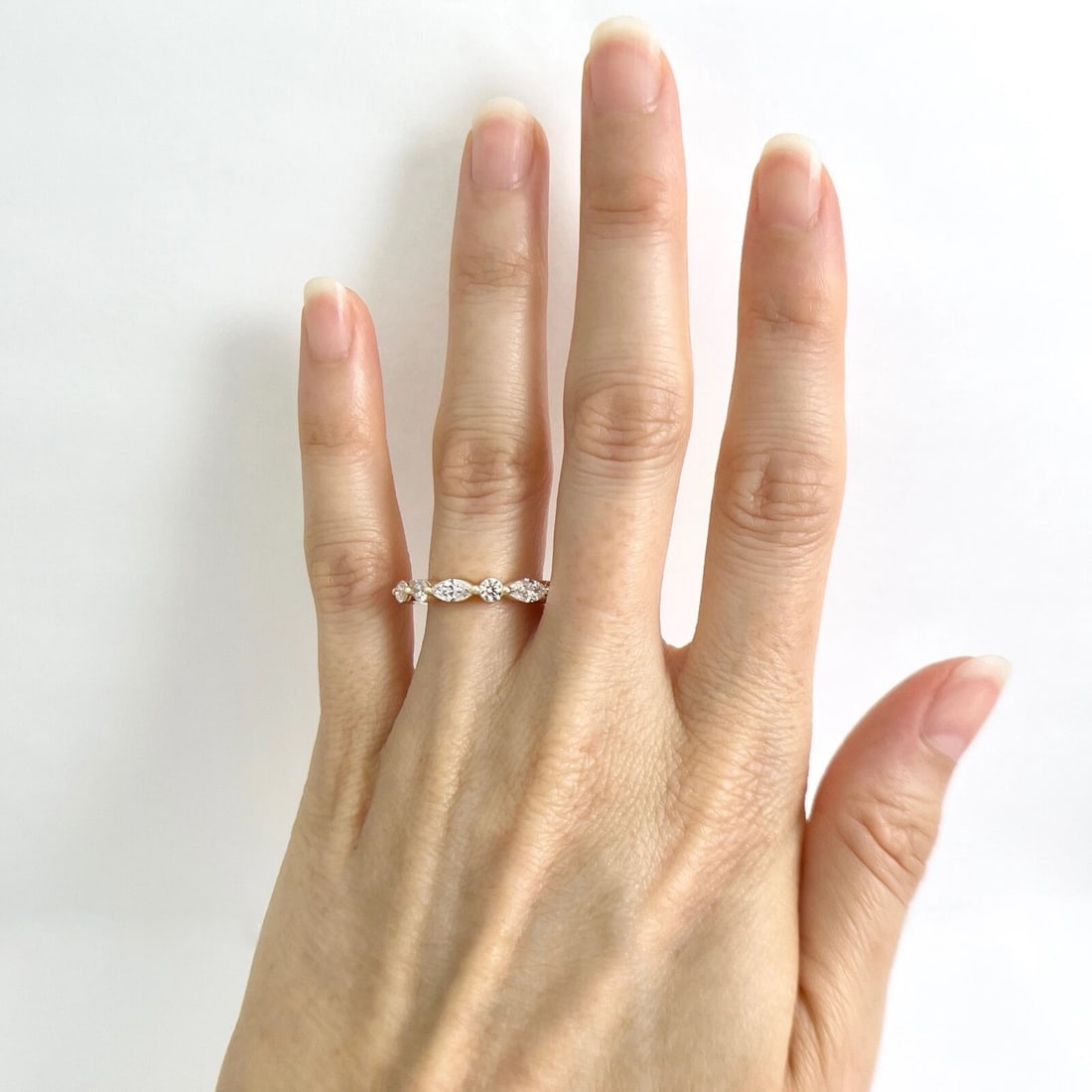 Marquise Round Diamond Wedding Band Anniversary Ring 14K Yellow Gold, .95 CTW - 3