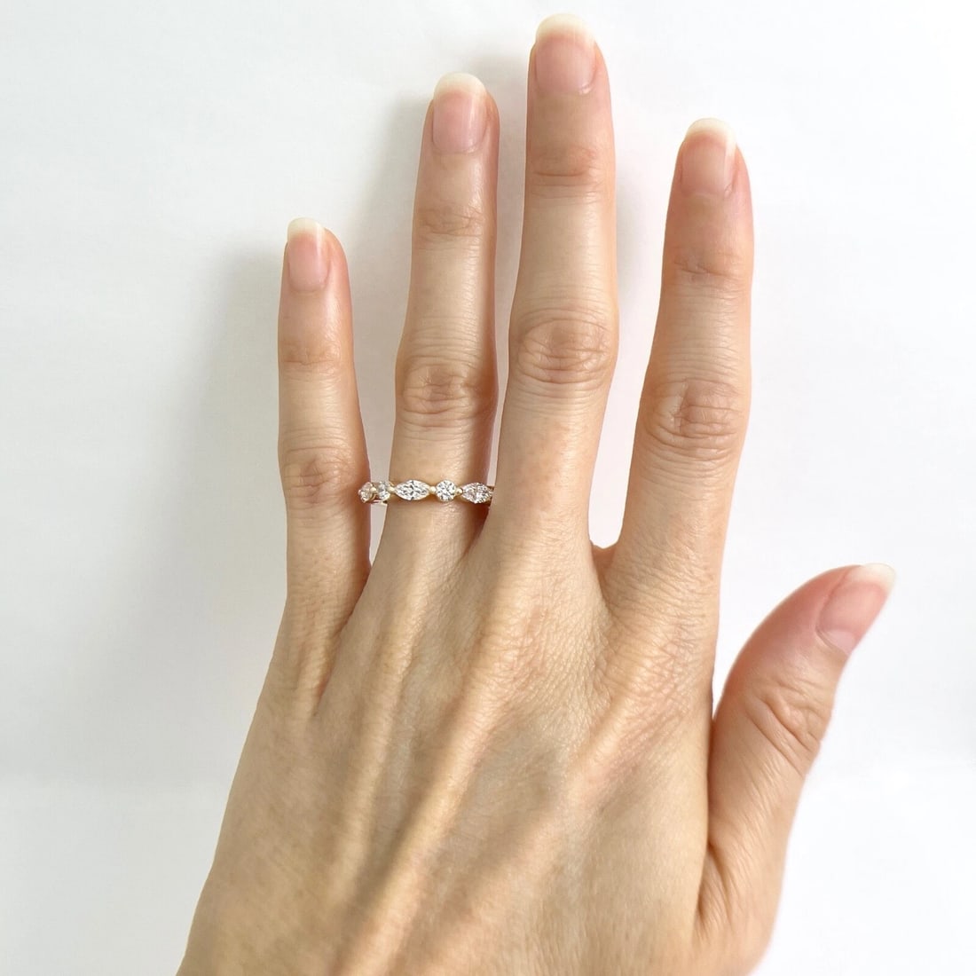 Marquise Round Diamond Wedding Band Anniversary Ring 14K Yellow Gold, .95 CTW - 4