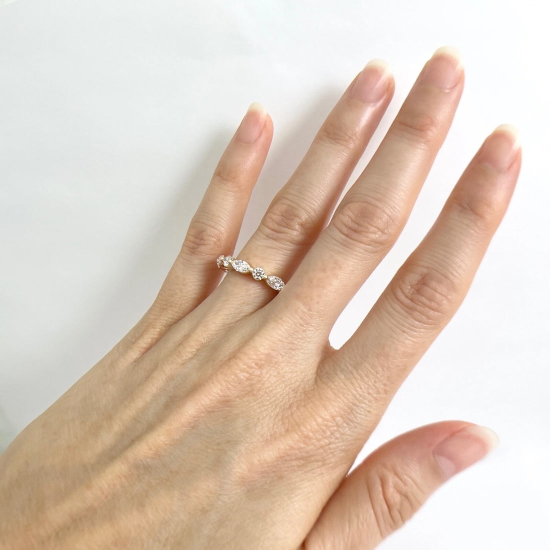 Marquise Round Diamond Wedding Band Anniversary Ring 14K Yellow Gold, .95 CTW - 5