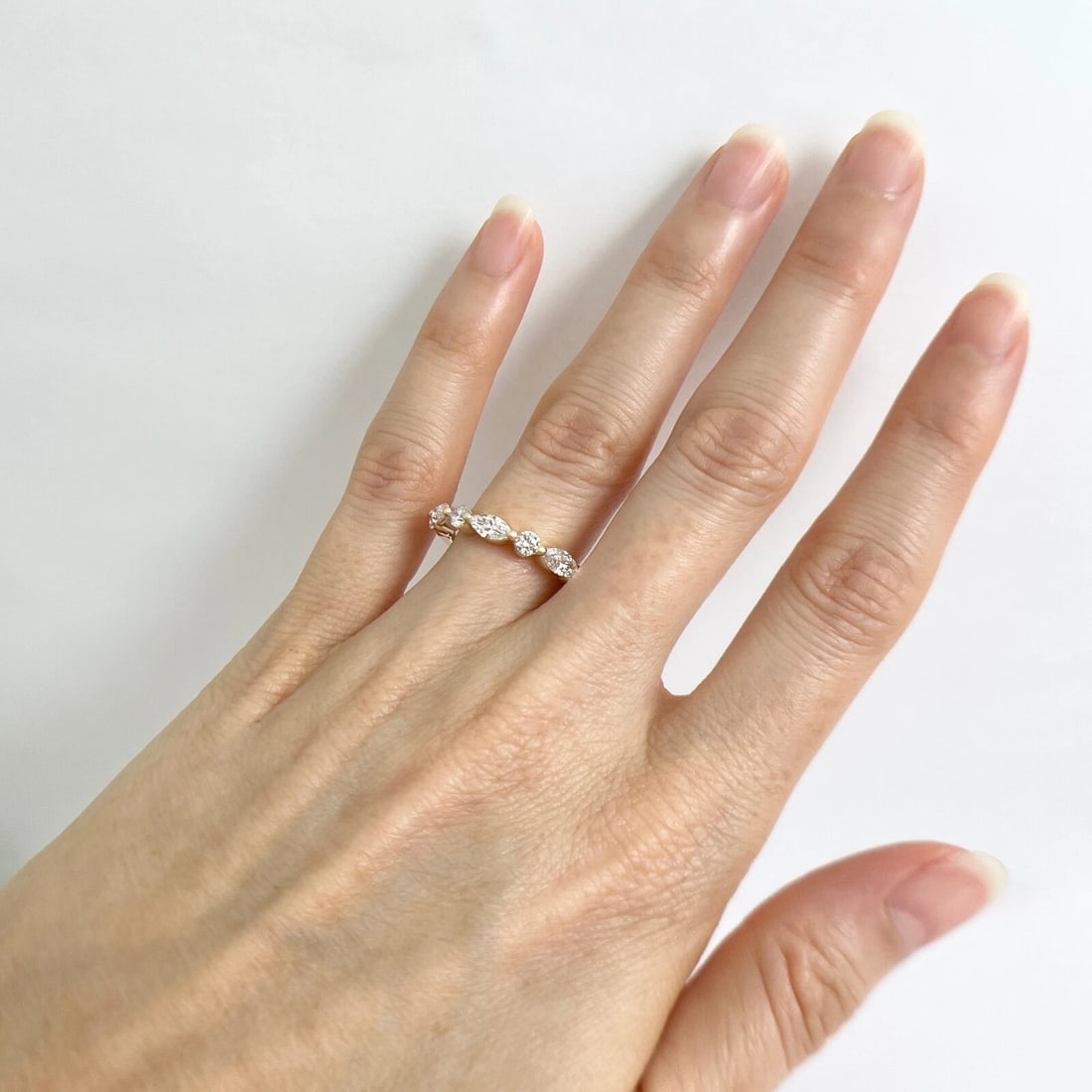 Marquise Round Diamond Wedding Band Anniversary Ring 14K Yellow Gold, .95 CTW - 6