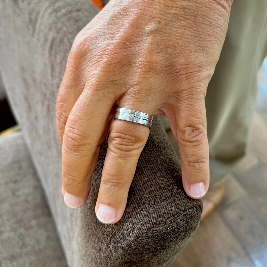 Men's Wide Princess Cut Diamond Groove Wedding Band Ring 14K White Gold, .05 CTW - 4