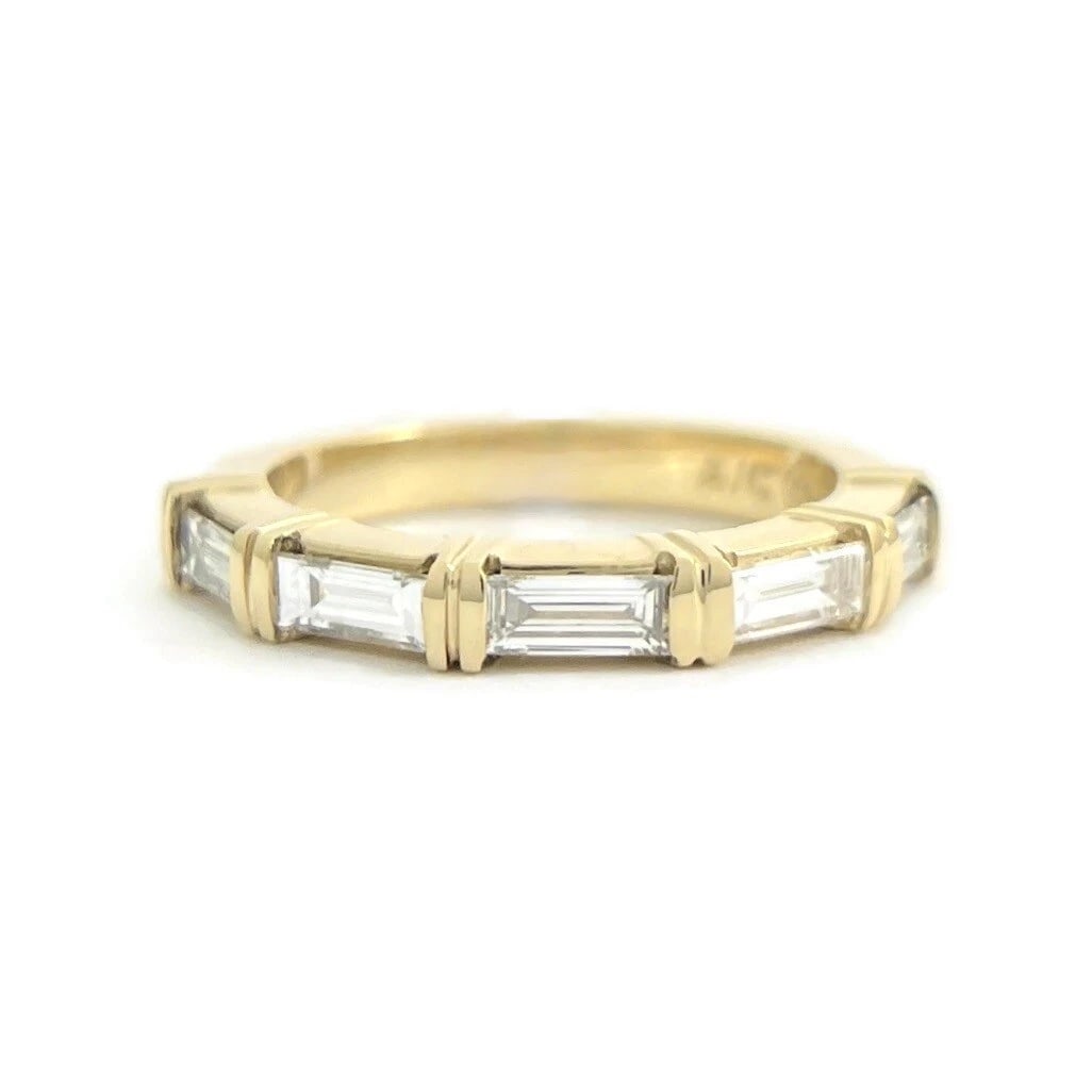 5-Stone Baguette Diamond Wedding Band Anniversary Ring 14K Yellow Gold, .75 CTW - 2