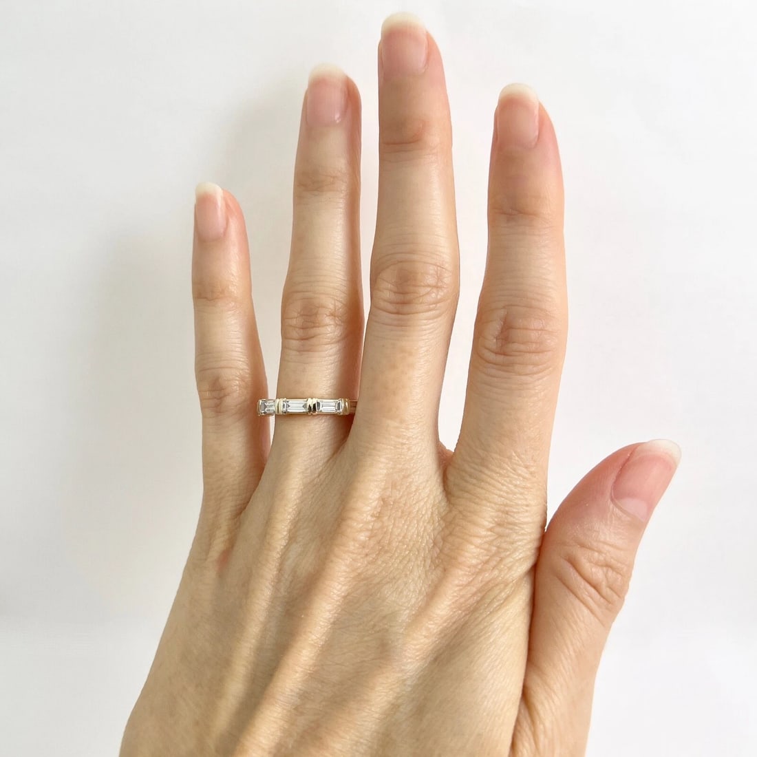 5-Stone Baguette Diamond Wedding Band Anniversary Ring 14K Yellow Gold, .75 CTW - 3