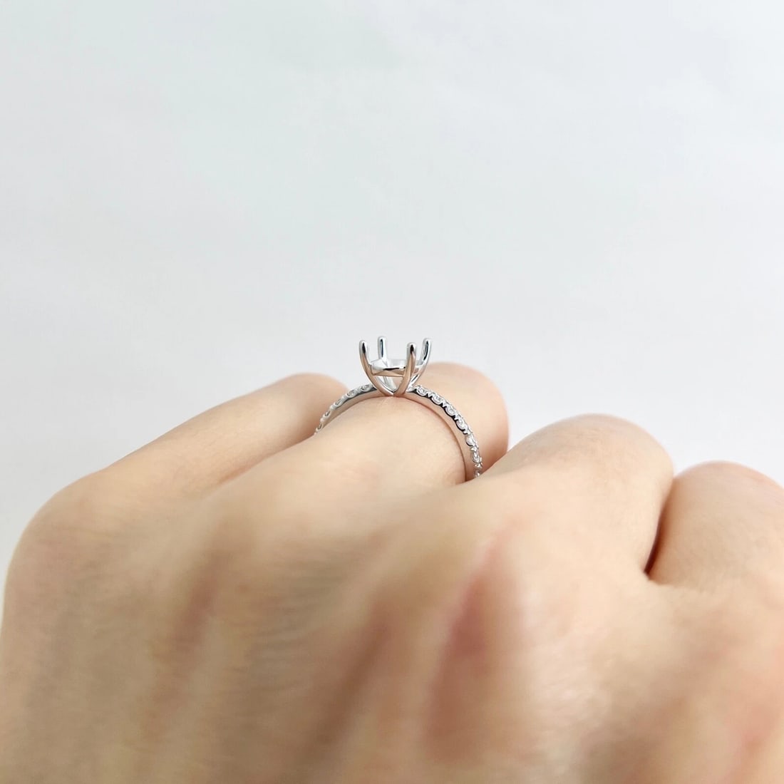 Oval Diamond Band Engagement Ring Setting Mounting 14K White Gold .35 CTW - 6