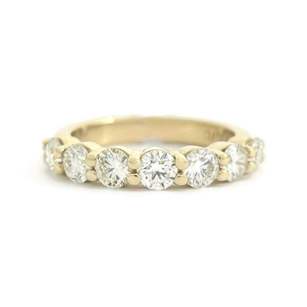 Round 7-Stone Diamond Wedding Band Ring 14K Yellow Gold 1.45 CTW - 2