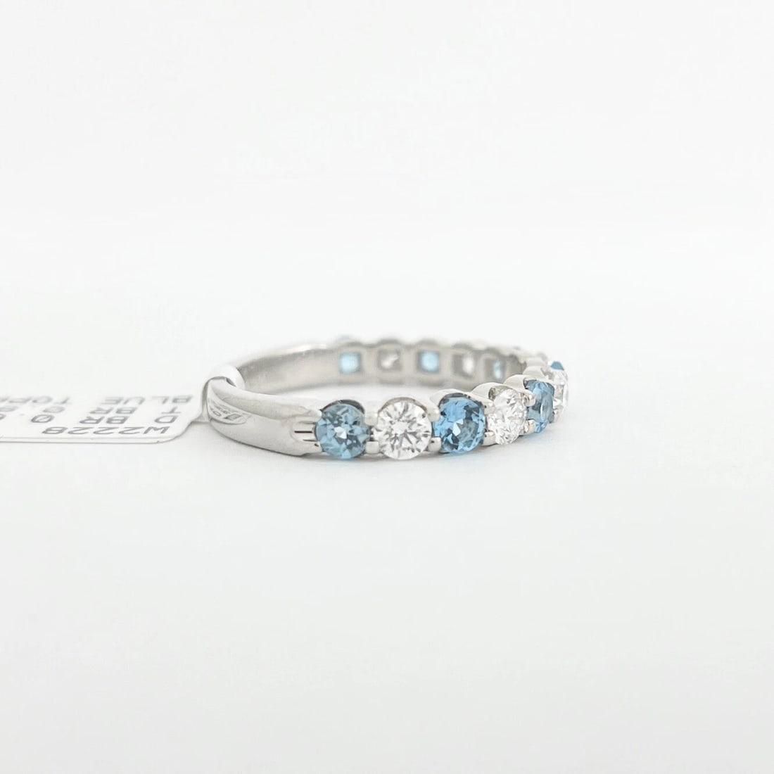 Blue Topaz Diamond Gemstone Wedding Band Ring 14K White Gold 1.44 CTW - 10