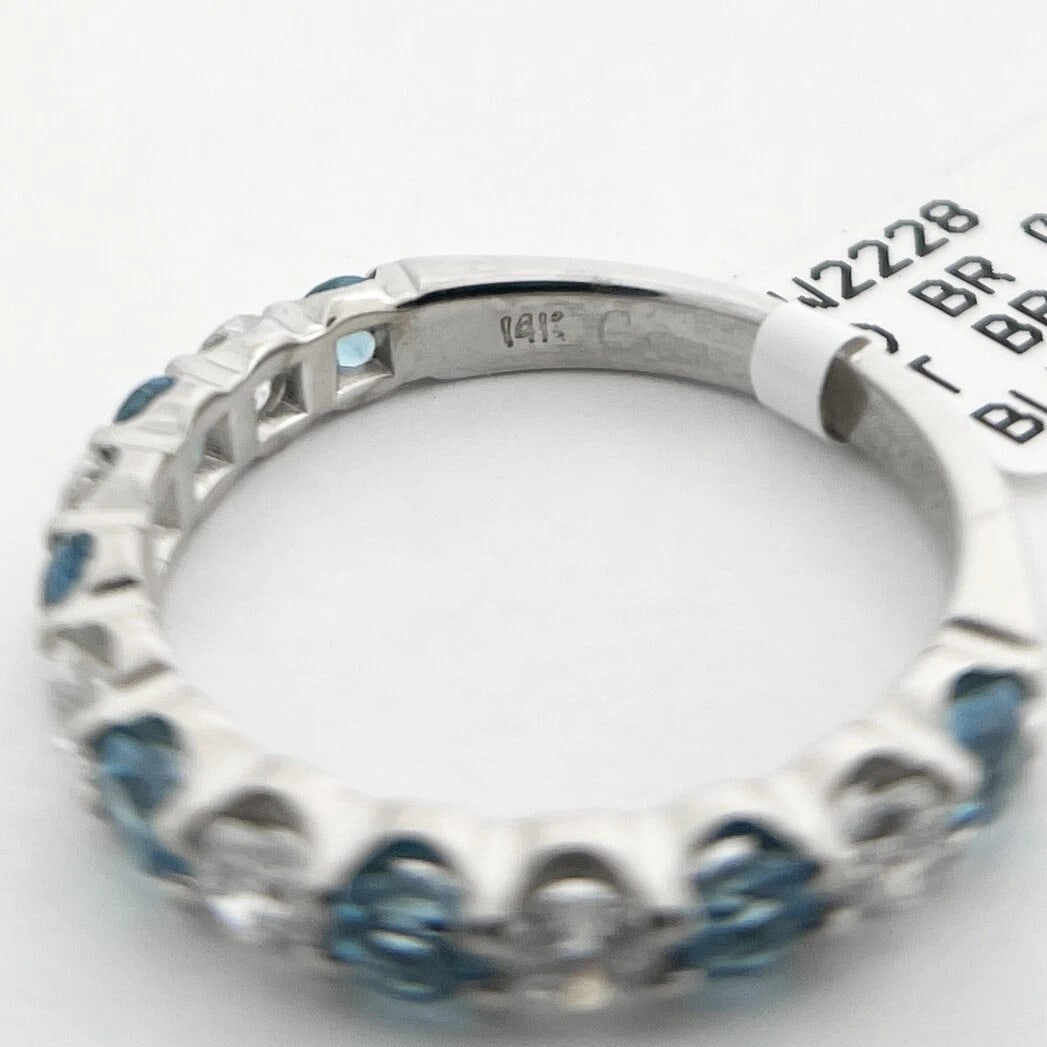Blue Topaz Diamond Gemstone Wedding Band Ring 14K White Gold 1.44 CTW - 12