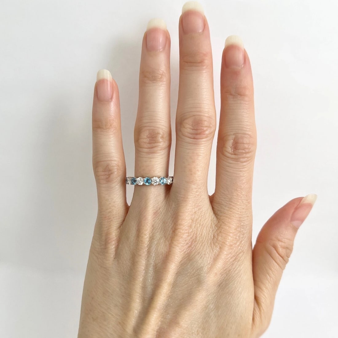 Blue Topaz Diamond Gemstone Wedding Band Ring 14K White Gold 1.44 CTW - 3