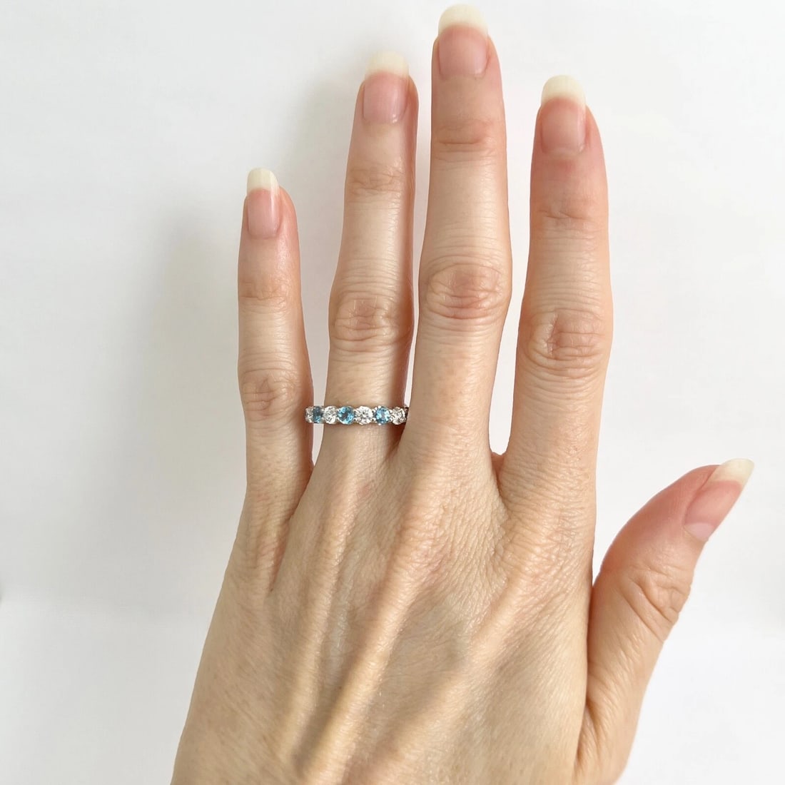 Blue Topaz Diamond Gemstone Wedding Band Ring 14K White Gold 1.44 CTW - 4