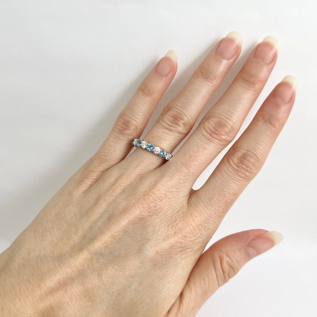 Blue Topaz Diamond Gemstone Wedding Band Ring 14K White Gold 1.44 CTW - 6