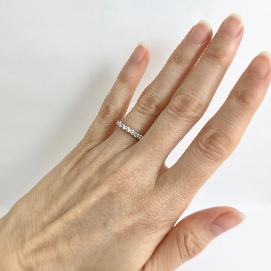 9-Stone Round Diamond Ring Wedding Band Platinum .52 CTW, Size 5 - 6