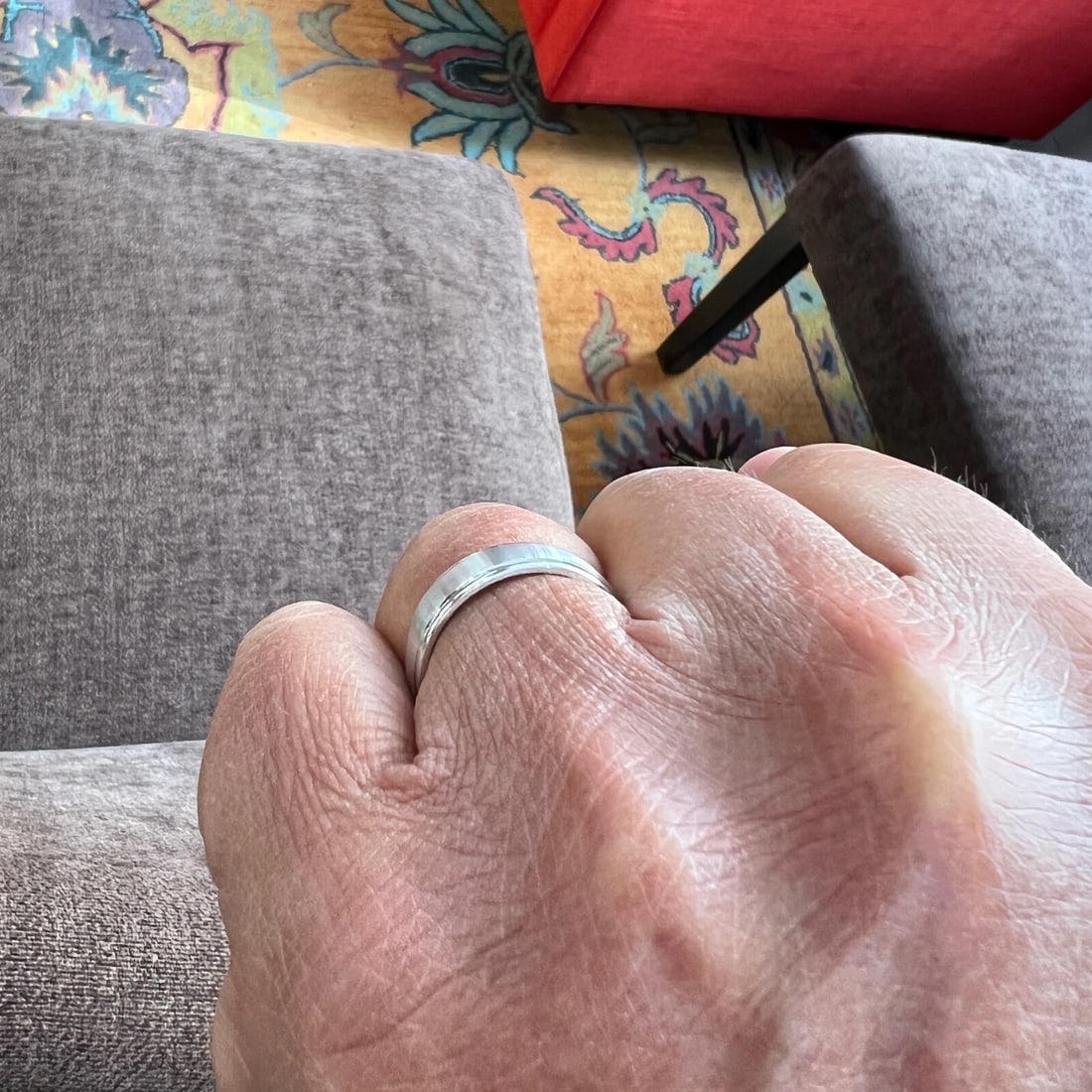 Gabriel & Co Men's Satin Beveled Wedding Band Ring 14K White Gold, Size 10, 6 mm - 6