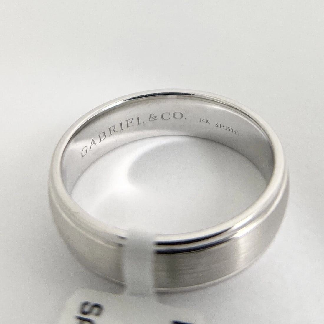 Gabriel & Co Men's Satin Beveled Wedding Band Ring 14K White Gold, Size 10, 6 mm - 8