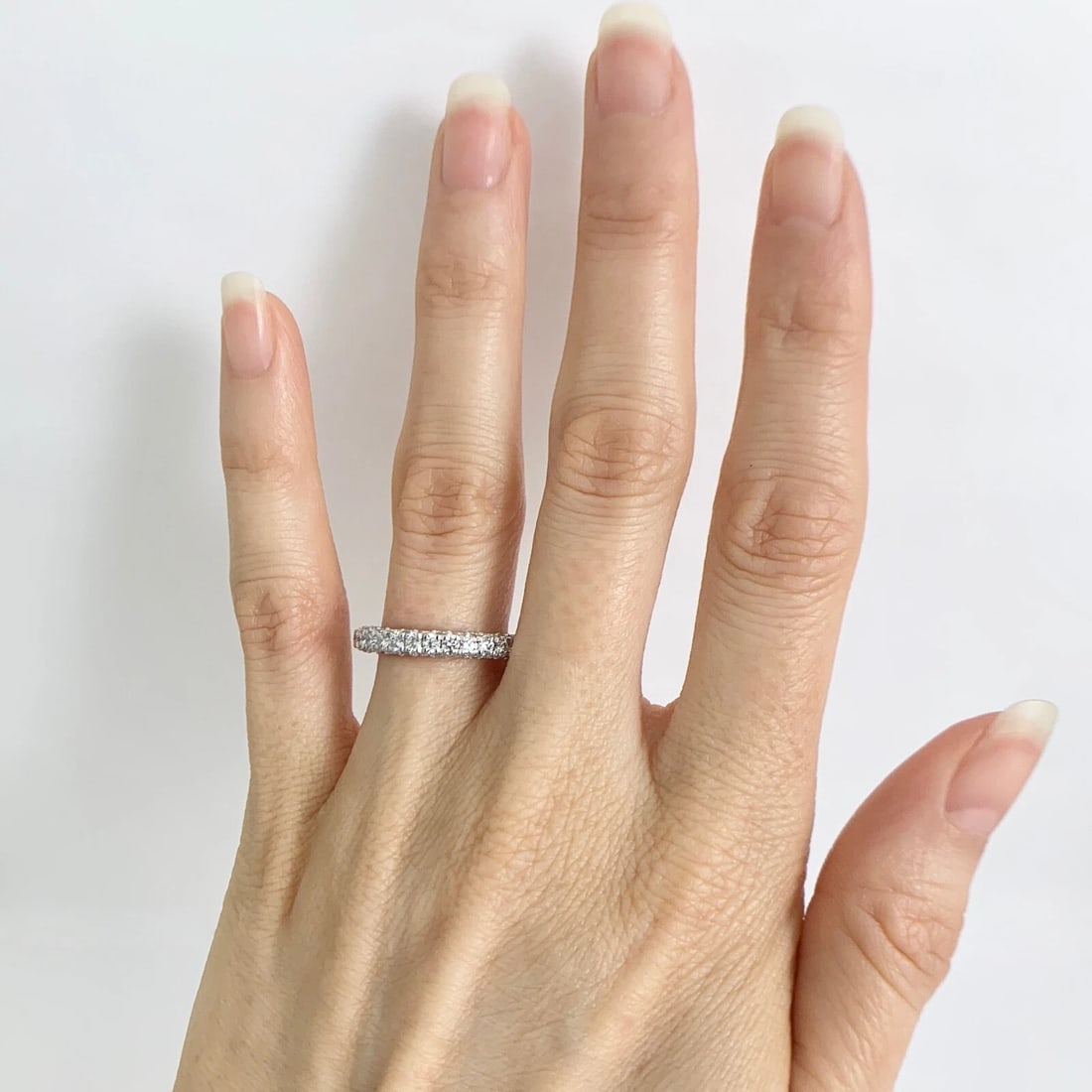 3-Sided Milgrain Diamond Ring Wedding Band 14K White Gold 1.03 CTW, Size 7 - 3