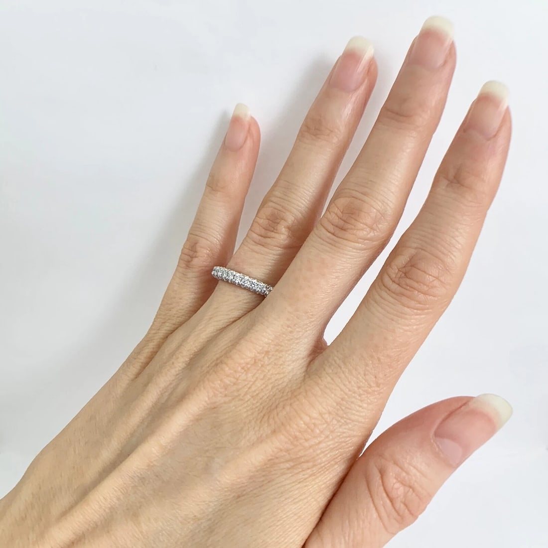 3-Sided Milgrain Diamond Ring Wedding Band 14K White Gold 1.03 CTW, Size 7 - 7