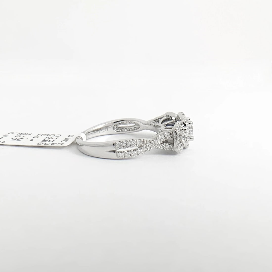 Cushion Halo 3-Stone Diamond Sapphire Engagement Ring 14K White Gold, 1.35 CTW - 10