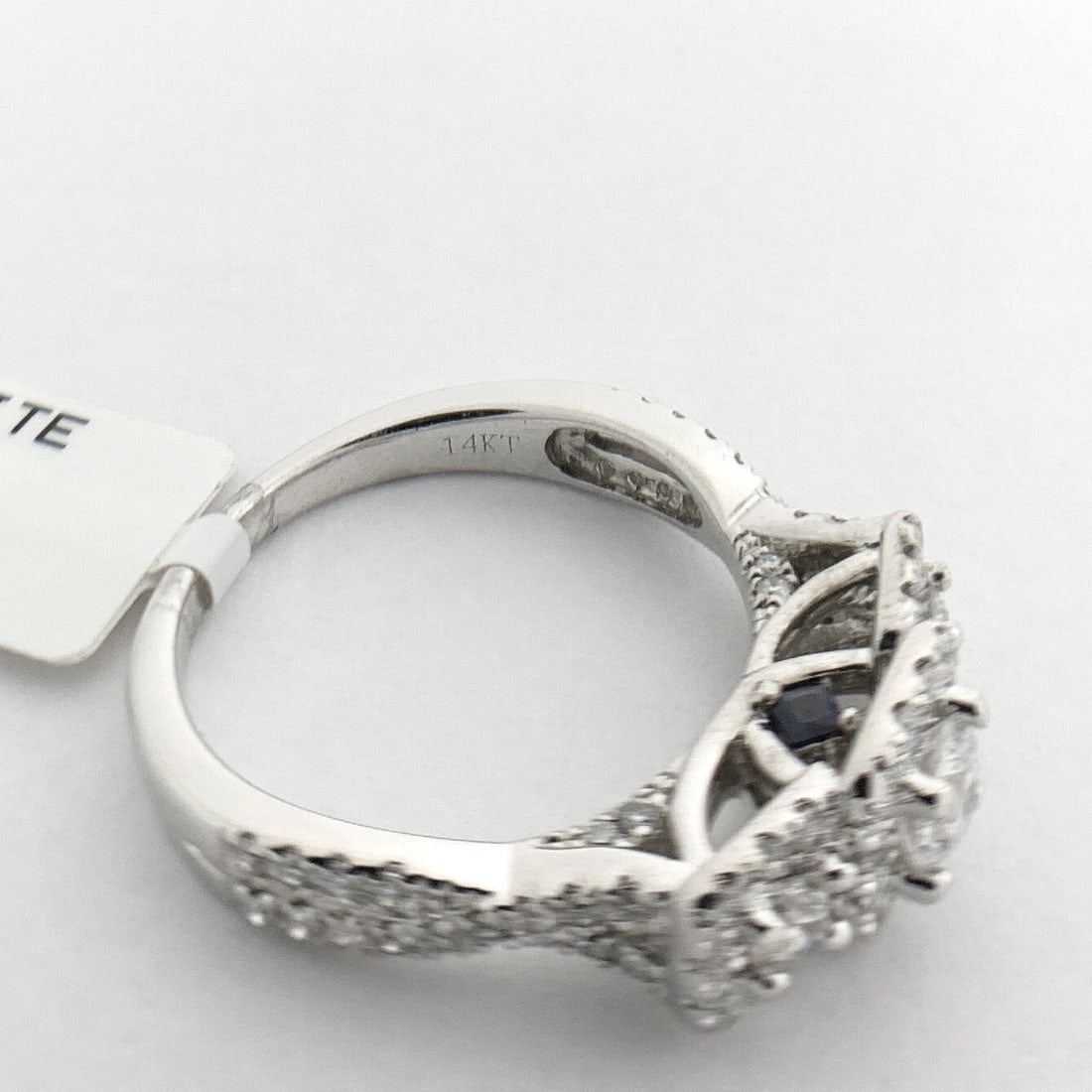 Cushion Halo 3-Stone Diamond Sapphire Engagement Ring 14K White Gold, 1.35 CTW - 12