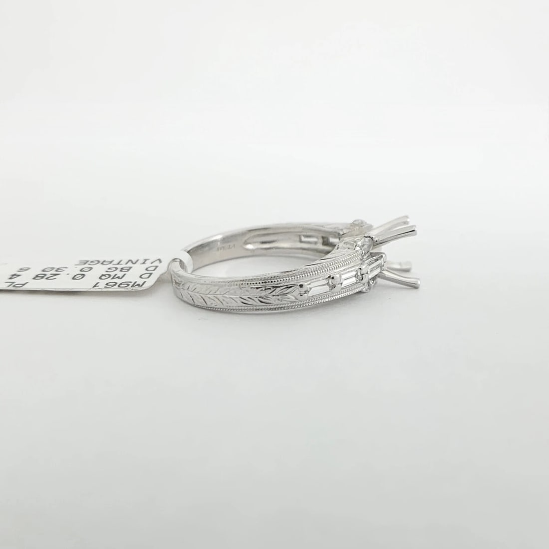 Marquise Diamond Textured Milgrain Engagement Ring Setting Mounting Platinum - 8