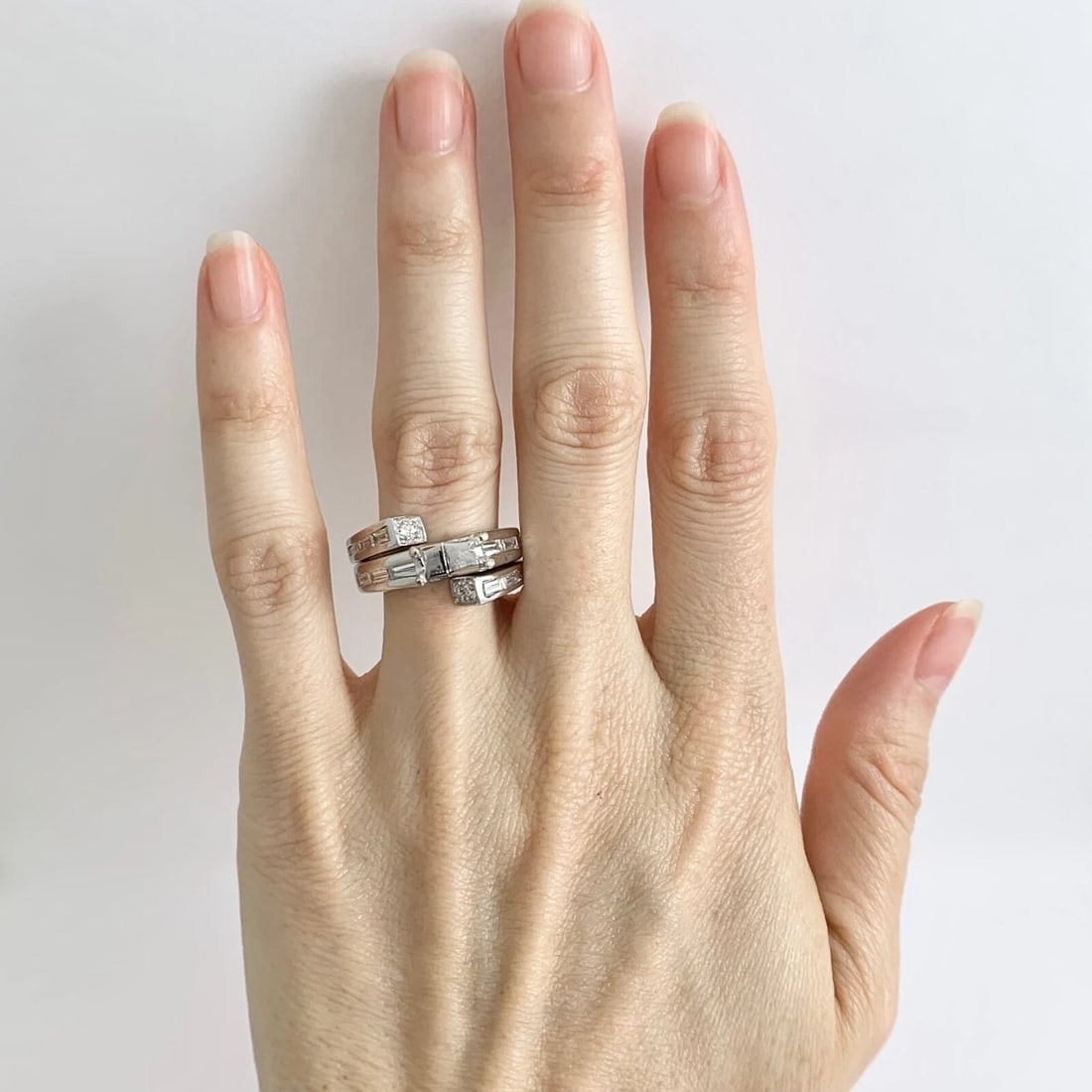 Interlocking Set Diamond Engagement Ring Mounting Wedding Band Platinum .96 CTW - 3