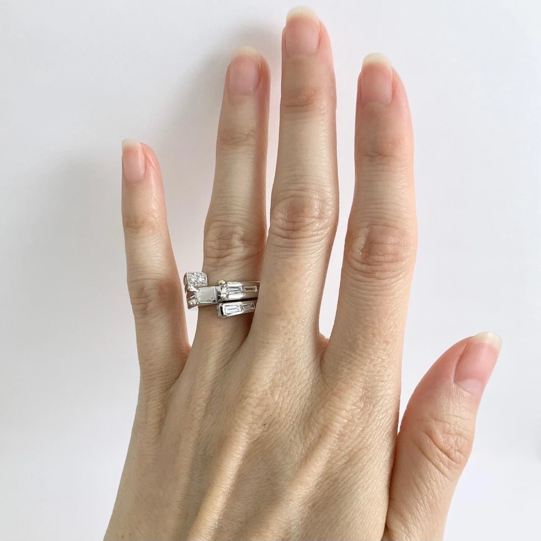 Interlocking Set Diamond Engagement Ring Mounting Wedding Band Platinum .96 CTW - 4