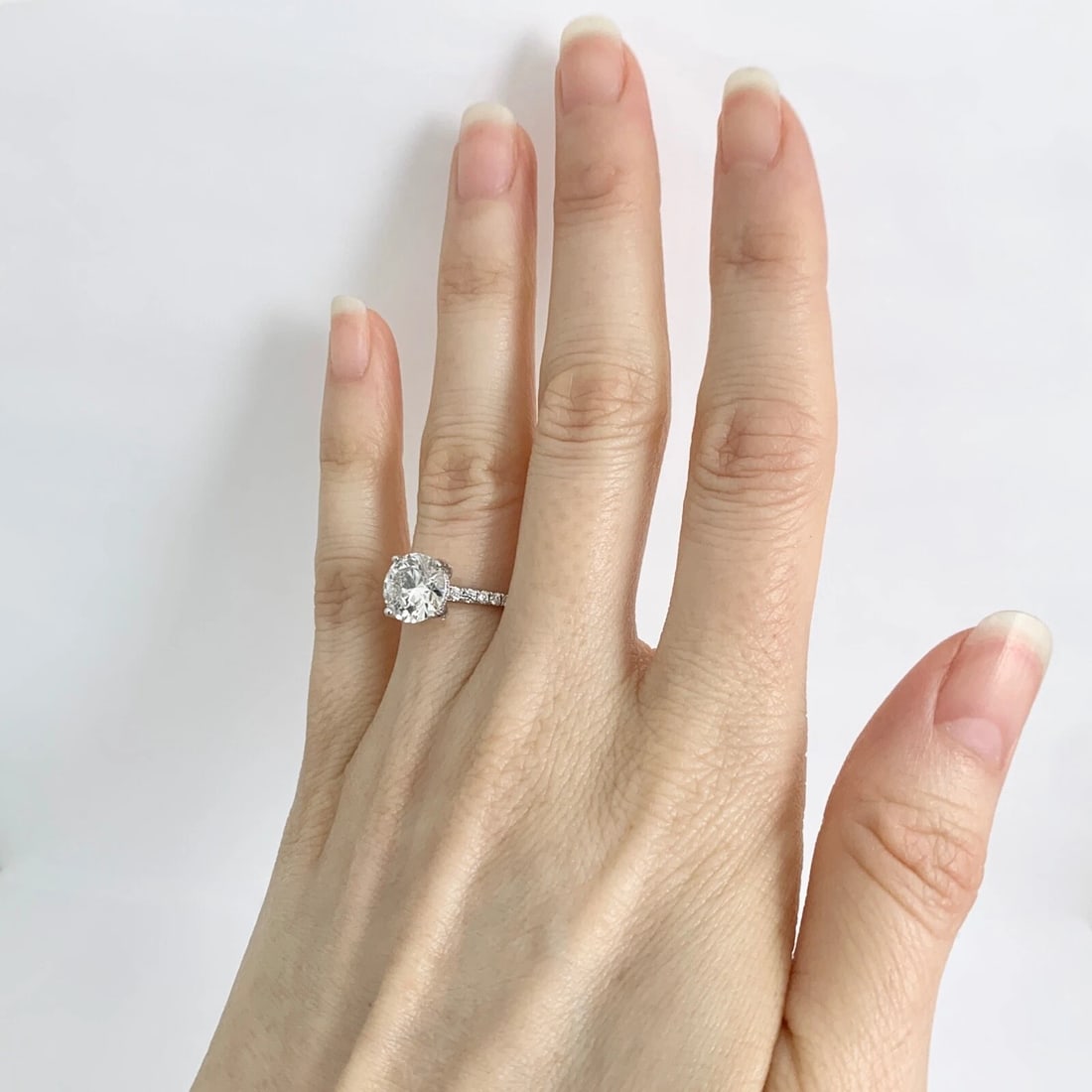 EGL Round Solitaire Diamond Hidden Halo Engagement Ring 14K White Gold, 2.52 CTW - 4