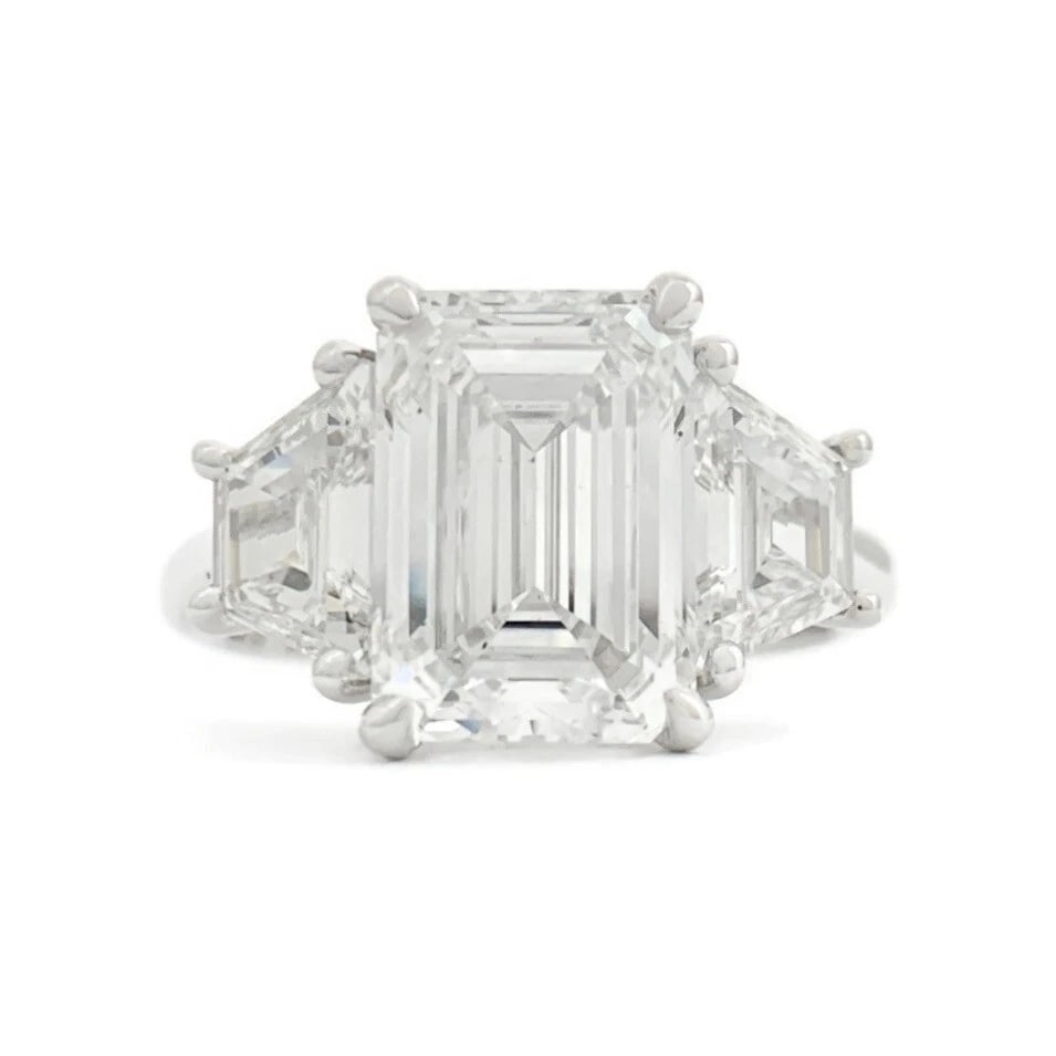 3-Stone Emerald Cut Lab-Created Diamond Engagement Ring 14K White Gold, 3.96 CTW - 2