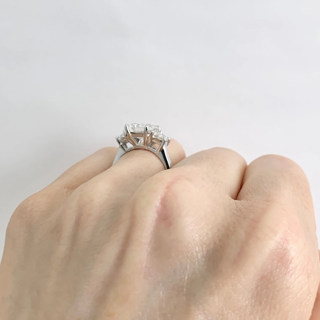 3-Stone Emerald Cut Lab-Created Diamond Engagement Ring 14K White Gold, 3.96 CTW - 7