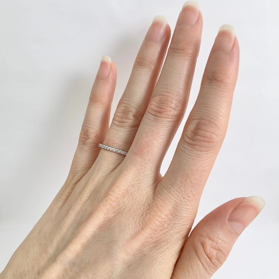 Thin Round Diamond Eternity Ring Wedding Band 14K White Gold, .45 CTW, Size 6.25 - 5