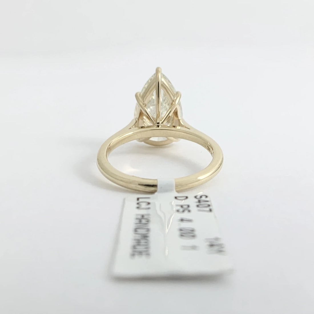 Light Yellow Pear Solitaire Diamond Engagement Ring 14K Yellow Gold, 4.00 CT - 11