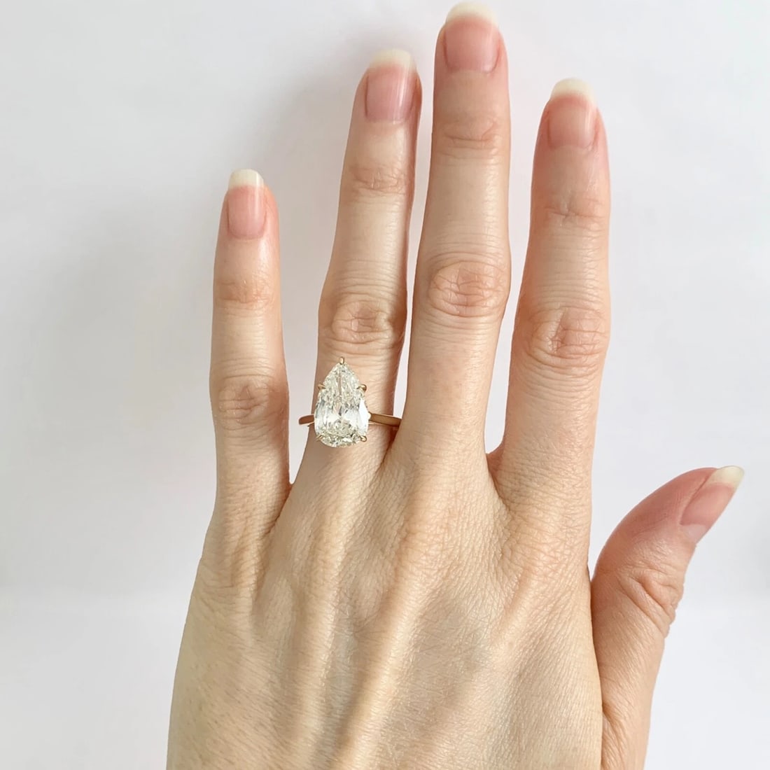 Light Yellow Pear Solitaire Diamond Engagement Ring 14K Yellow Gold, 4.00 CT - 3