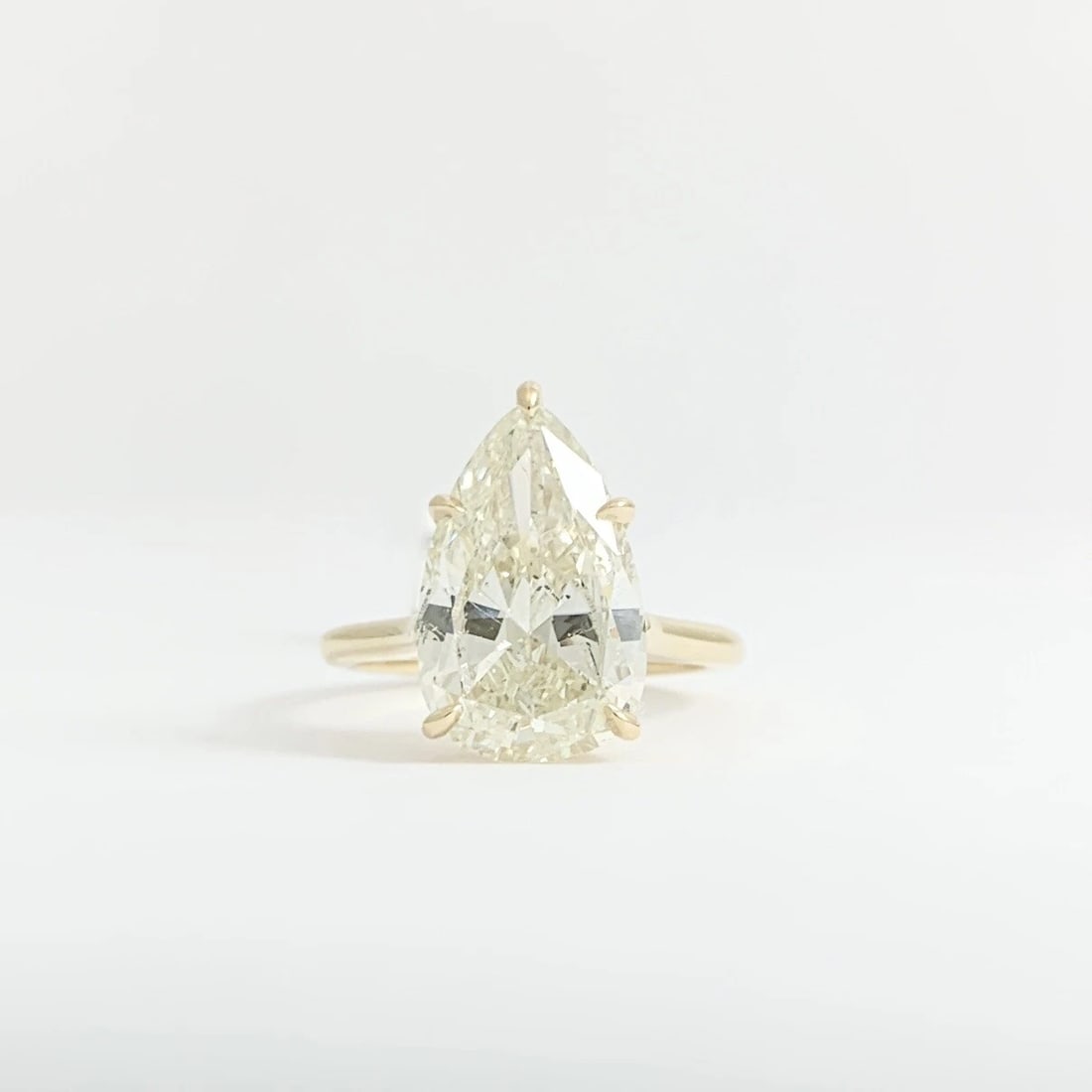 Light Yellow Pear Solitaire Diamond Engagement Ring 14K Yellow Gold, 4.00 CT - 8