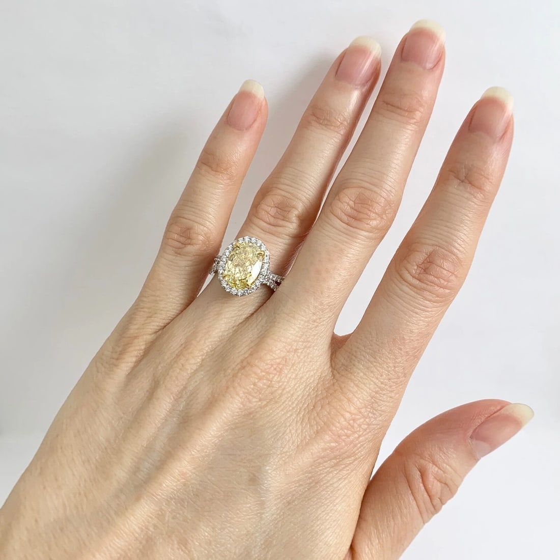 GIA Fancy Yellow Oval Diamond Halo Engagement Ring Platinum, 3.97 CTW - 4