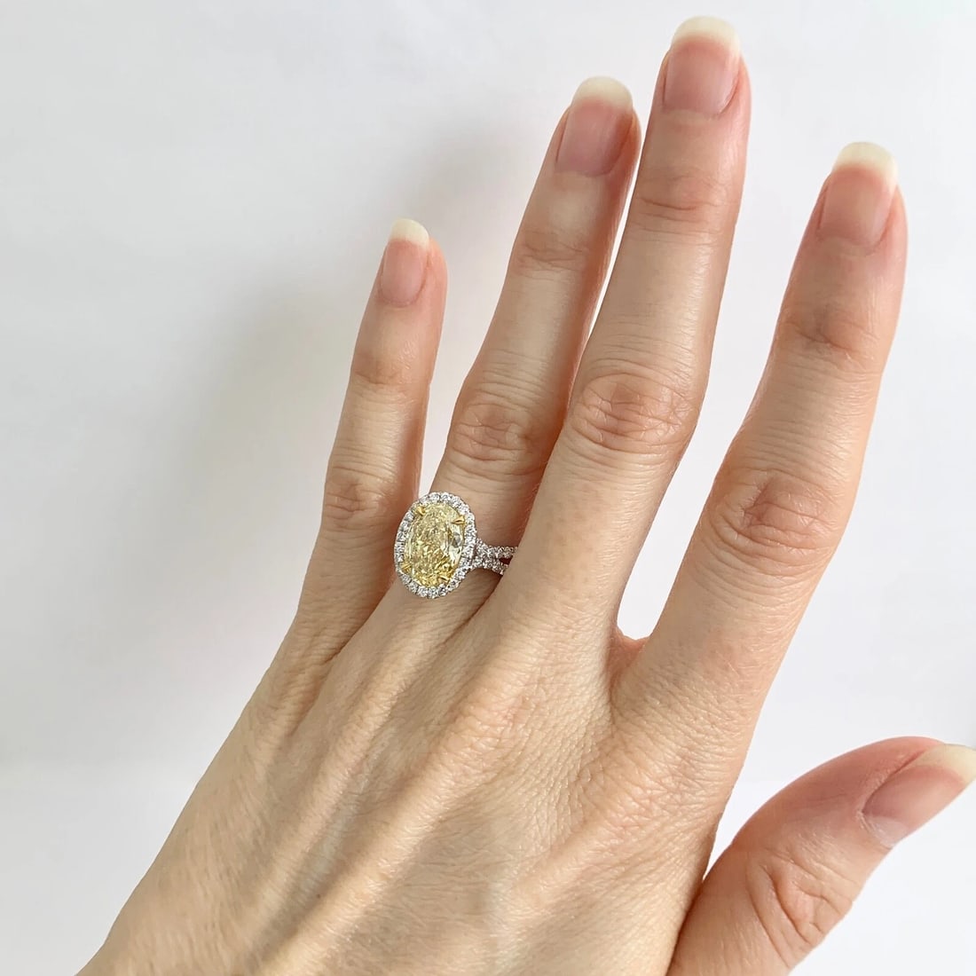 GIA Fancy Yellow Oval Diamond Halo Engagement Ring Platinum, 3.97 CTW - 5