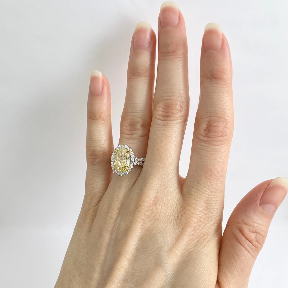 GIA Fancy Yellow Oval Diamond Halo Engagement Ring Platinum, 3.97 CTW - 6